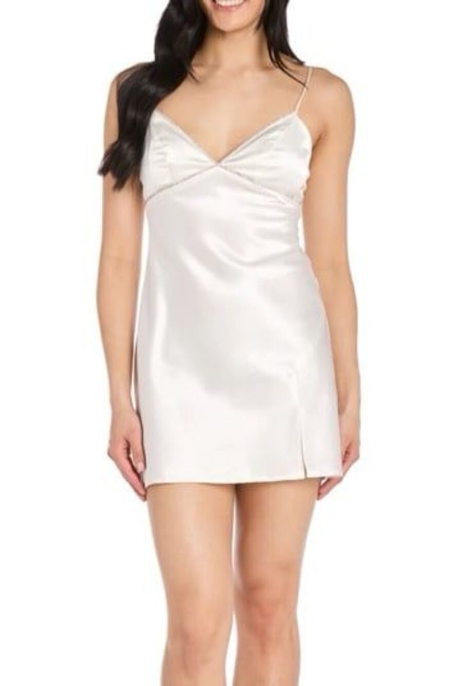 Morgan & Co. Dainty Desire White Satin ivory Mini Dress - Rhinestone Trim